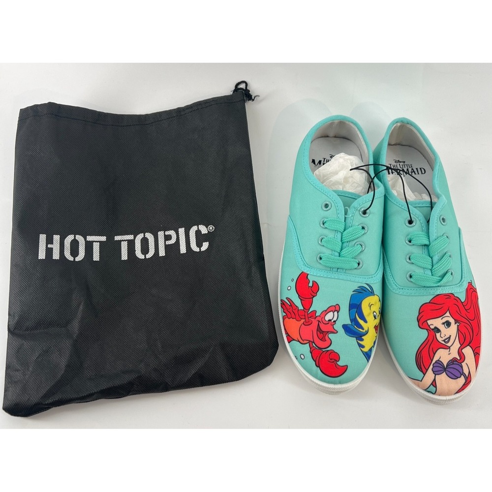 Disney The Little Mermaid Women's 9 Mint Character Lace-Up Sneakers Flounder Art
